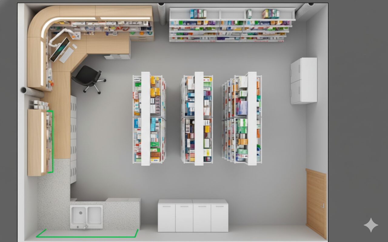 Various types of pharmacy shelving systems manufactured in China for GCC pharmacy projects