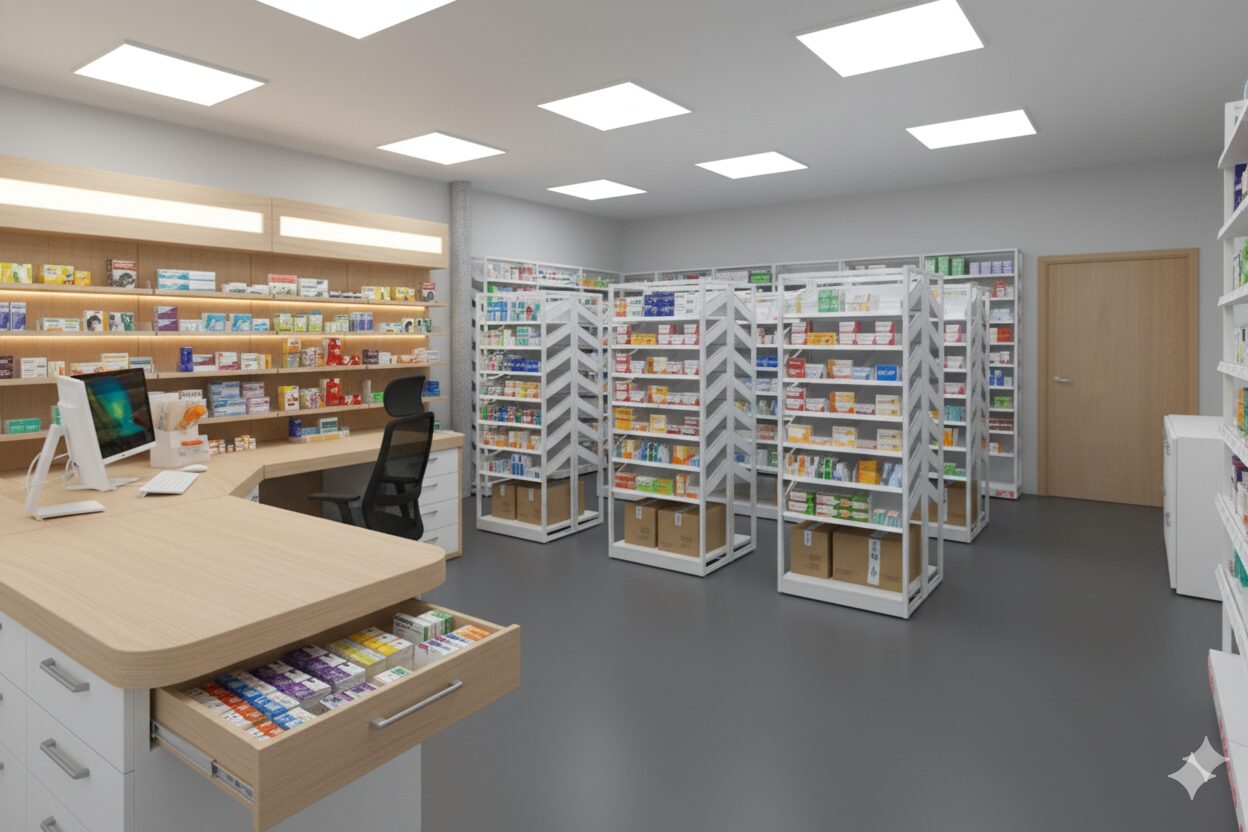 Pharmacy shelving packaging and shipping preparation for international container freight from China